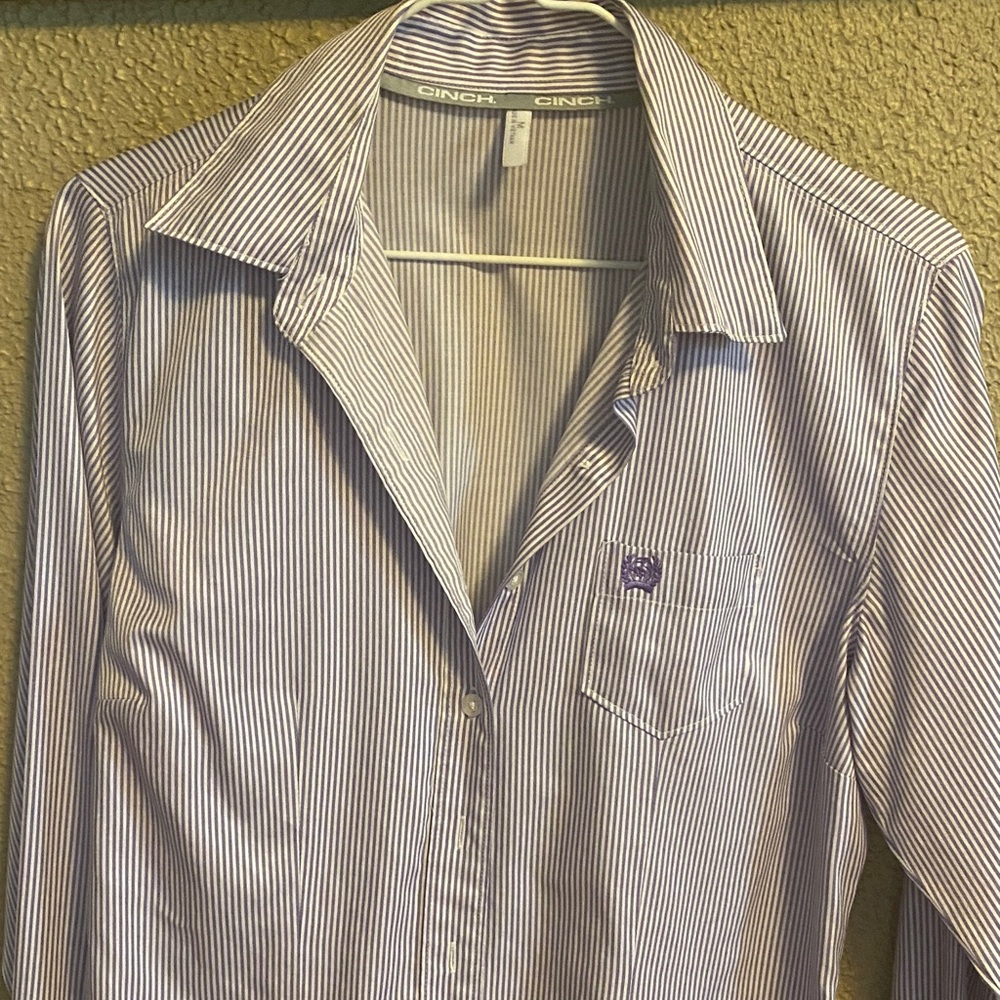 Cinch womens Classic Purple and White Striped Dress Shirt